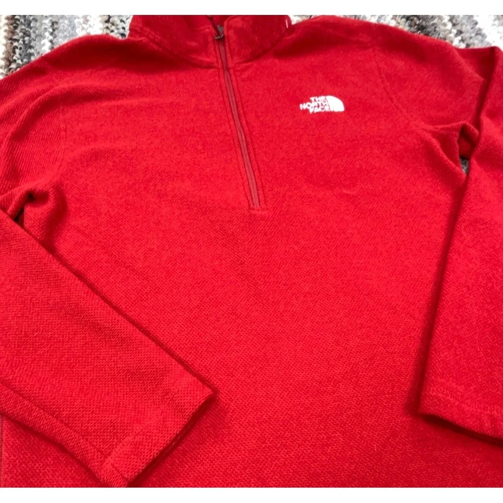 North‎ Face Sweater Men Medium Red Pullover Fleece Jacket Waffle Knit Hal Zip
